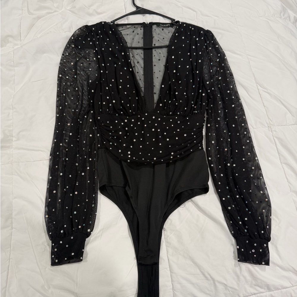 Black Sheer Polka Dot Bodysuit